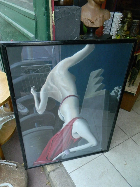 Œuvre D'art Pastel Symboliste Surréaliste - École Belge Jean Claude L'Ernout - Femmes Et Oiseaux