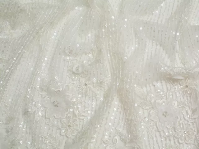 Minerva Rayne Beaded Lace Fabric Ivory - per metre