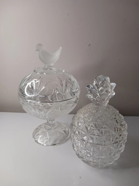 Bonbonnière Ou Sucrier En Cristal  Deco Oiseaux Et Ananas