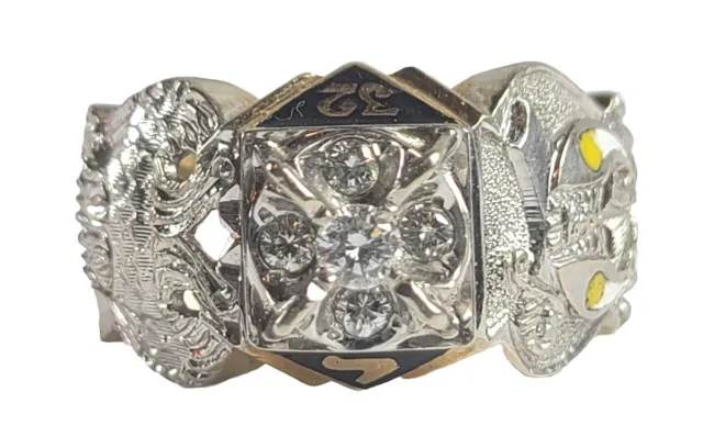 Men 10k Masonic Gold Cluster Diamond Ring 32 Degree Scottish Rite Size 9 Mason