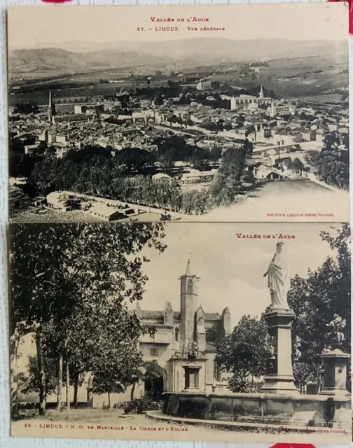 2 CPA, LIMOUX (11), Notre Dame de Marceille, Vue Générale 1912