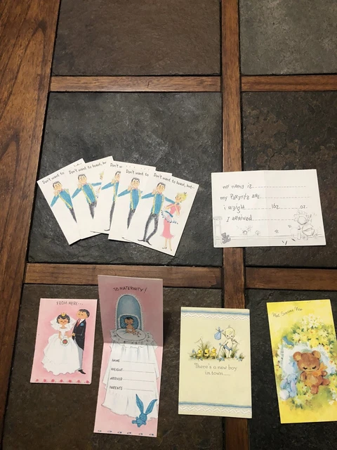 (10) Vintage Mid Century Baby Birth Announcements NEW No Envelopes