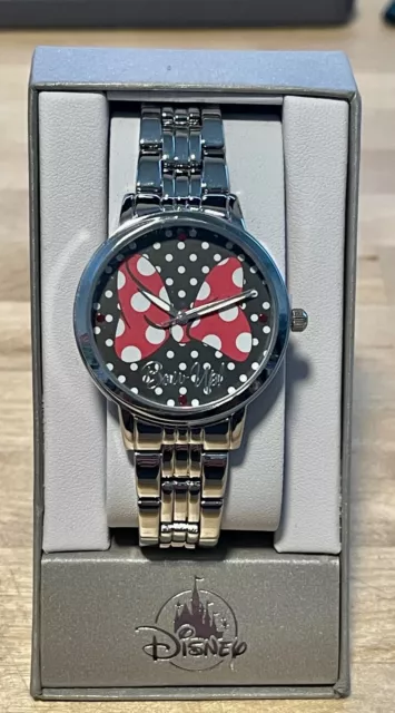 Orologio Mouse Disney Parks Minnie ""Bow Up"" Nuovo in Scatola Originale 39mm Quarzo Donna