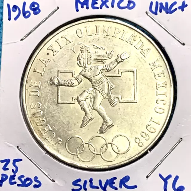1968 🌞 Y6 Mexico 25 Pesos Olympics 🌞 Dollar size Coin  0.720 Silver 🌞UNC+