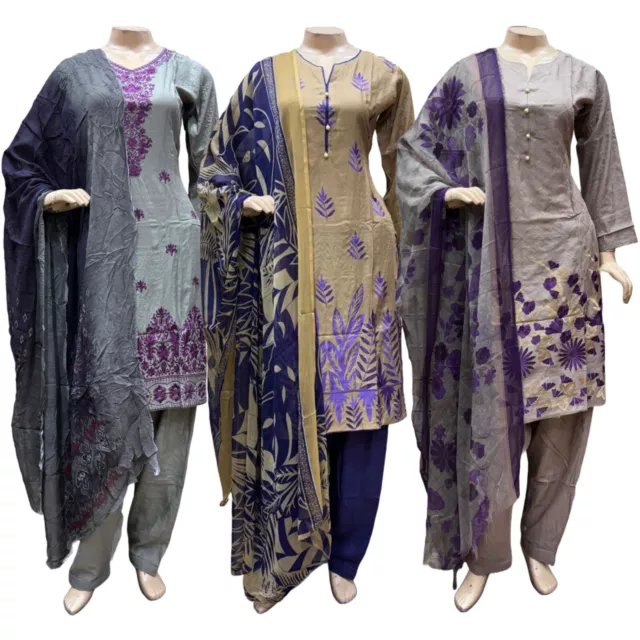 Pakistani Indian Women's Embroidered Linen Suit Dress Shalwar Kameez Salwar