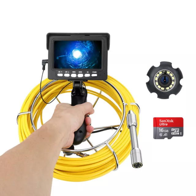 22mm Drain Sewer Pipe Inspection Camera DVR 16GB Video Endoscope 4.3" LCD 30M