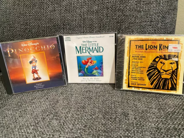 Lot of 3 DISNEY CD Soundtracks - Pinocchio + The Little Mermaid + The Lion King