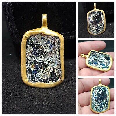 Beautifull Old Roman Glass Pendant With Gold Gilded Rare Glass Collector Choice