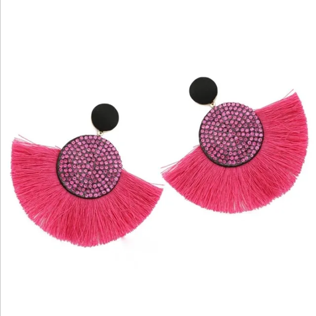 Pink Charm Tassel EARRINGS Silk with Thread Womens Gift BOHO Bohemian