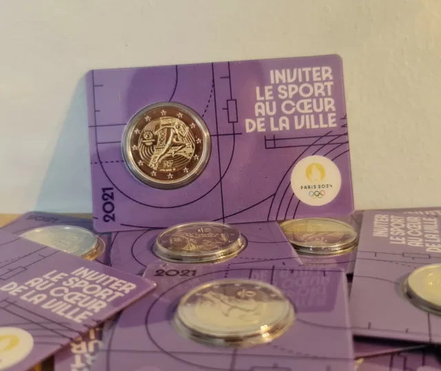 Coincard Bu 2 Euros Commemorative France 2021 Jo Paris 2024 Olympic Purple