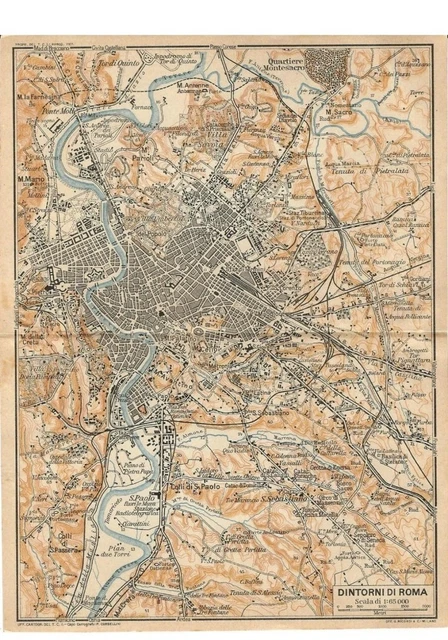 CARTA GEOGRAFICA ANTICA ROMA e DINTORNI TCI 1925 Old Antique map Rome ...