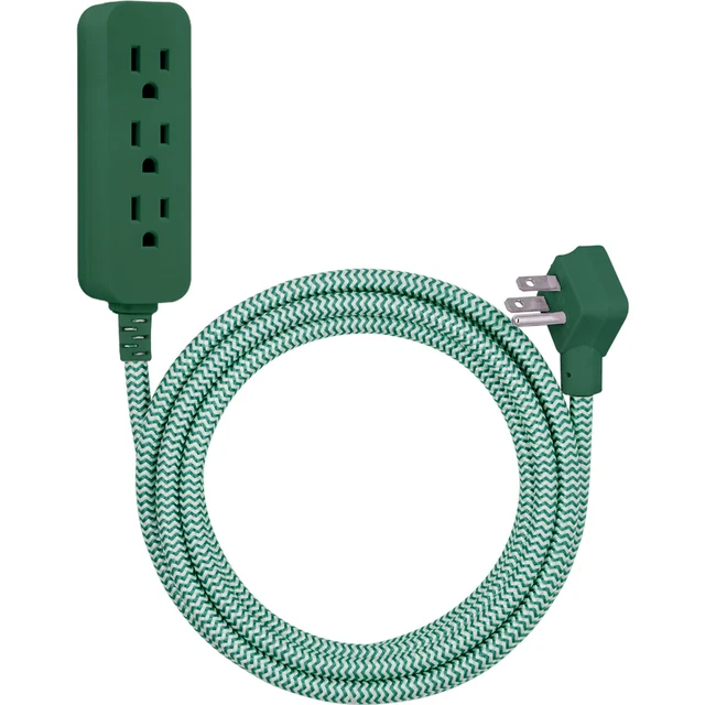 NUEVO - Cable de extensión trenzado trenzado de 3 salidas con enchufe plano de 10 pies cordinado, verde