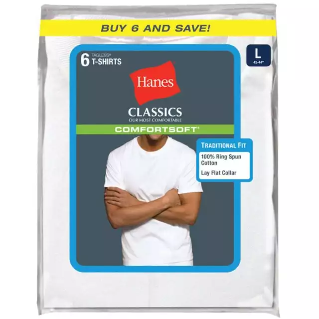 HANES MEN'S CLASSICS Comfortsoft Tagless Tees, 6-Pack White L $42.00 ...