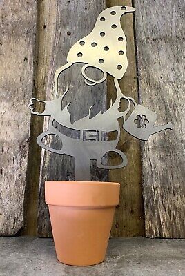 Gnome Watering Can Plant Pot Planter Garden Stake Steel Spike Decor Gift