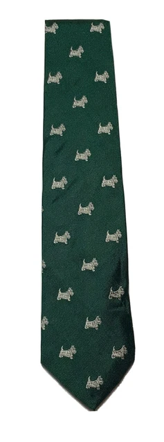 Polo By Ralph Lauren H.M.Italy green with Dog print men silk tie 58"-3".3/4 EC