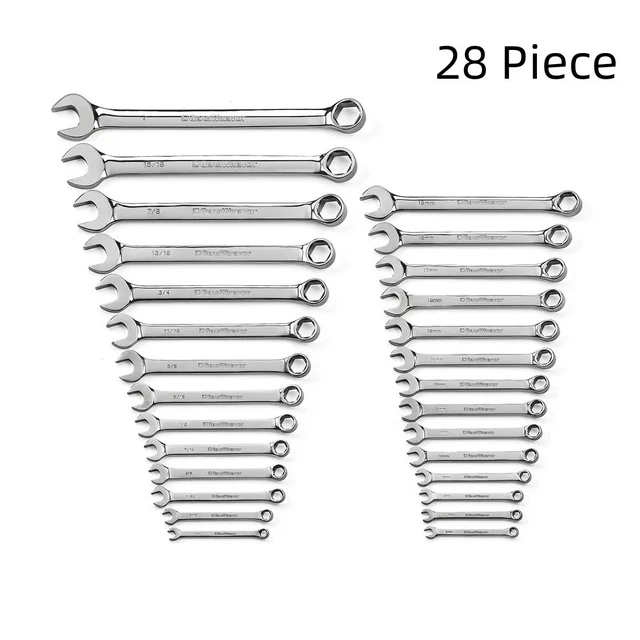 28 Piece Full Polish Comb Wrench Set 6 Pt SAE/MM, NEW