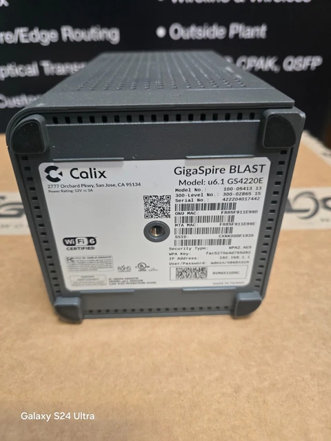 Calix Gigaspire GS2020E Blast U6.1 Wi-Fi Hotspot Modem – Tested With Power Adapter
