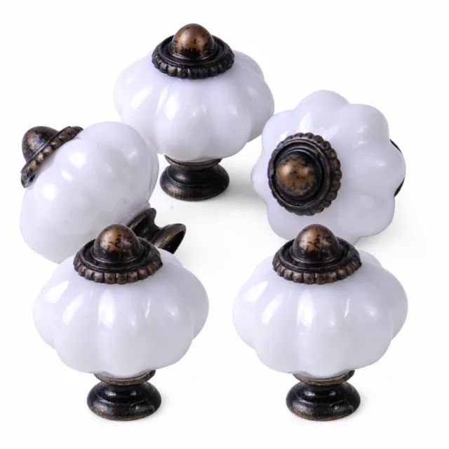 10x Retro White Pumpkin Knobs Cabinet Drawer Door Cupboard Pull Handle lp 2