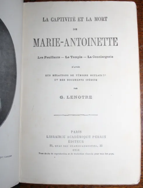 1938 La Captivité et la mort de Marie-Antoinette LENOTRE Leather Binding