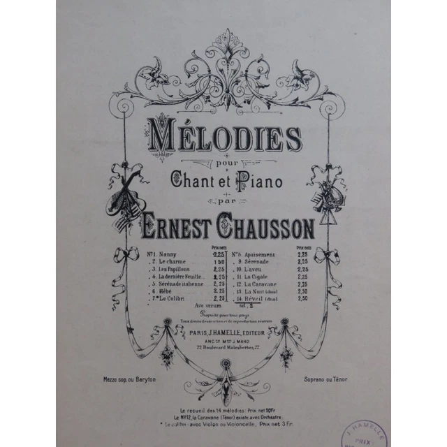 CHAUSSON Ernest Réveil op 11 No 2 Chant Piano