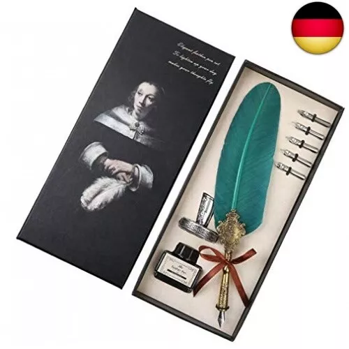 Antike Kalligraphie Feder Handgemachte Feder und Tinte Set, Vintage Executive