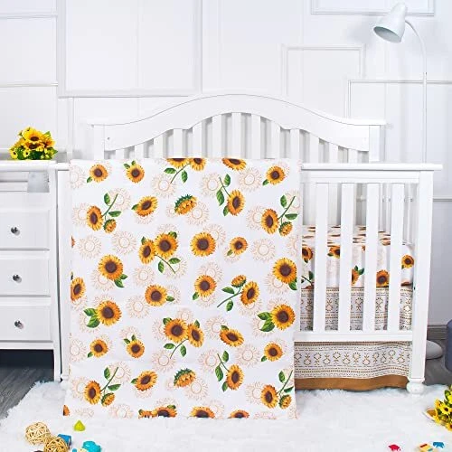 Sunflower Baby Girl Crib Bedding Set for Girls, 3-Piece Nursery Crib Set
