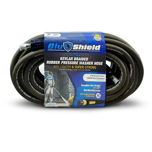 BluShield Aramid Braided 3/8" Rubber Pressure Washer Hose, 100 Ft. 4100 PSI