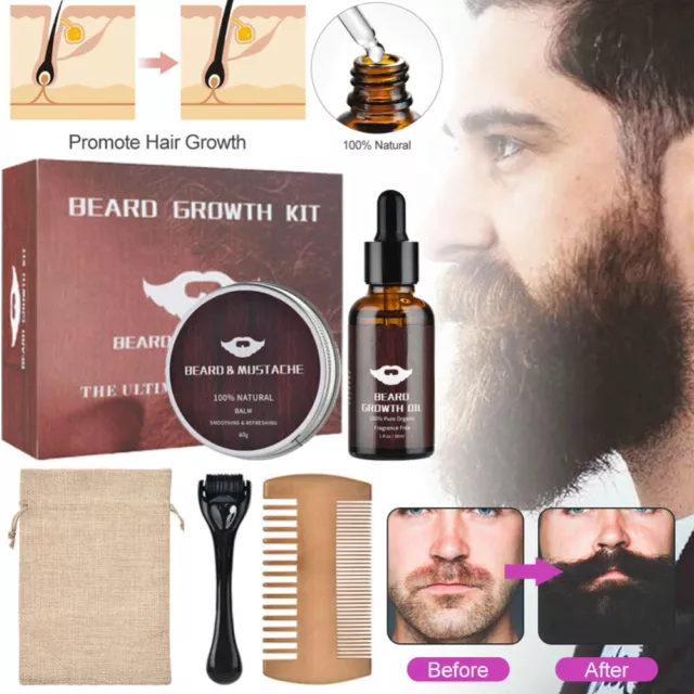 Mens Beard Growth Kit - Beard Growth Serum & Derma Roller Mustache Hair Growth