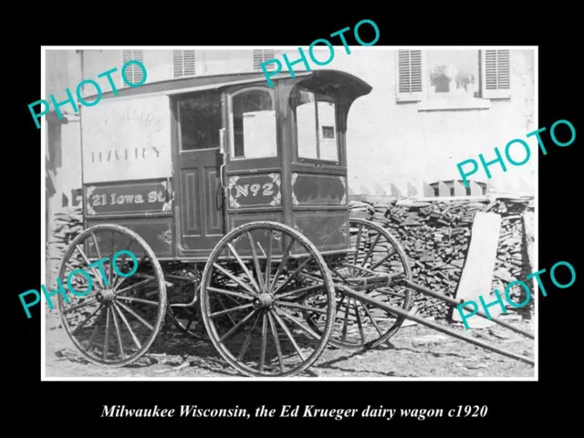 OLD LARGE HISTORIC PHOTO OF MILWAUKEE WISCONSIN THE KREUGER DAIRY WAGON c1920