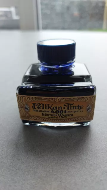 ☆ Pelikan Tintenfass 4001 Füllhaltertinte Königsblau mit Stiftablage! 80er