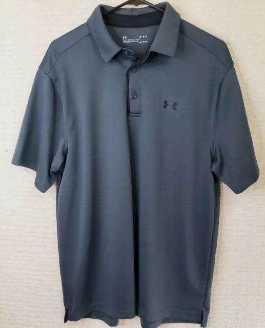 UNDER ARMOUR HEATGEAR Size Large Gray Polo Shirt Short Sleeve Loose Fit ...