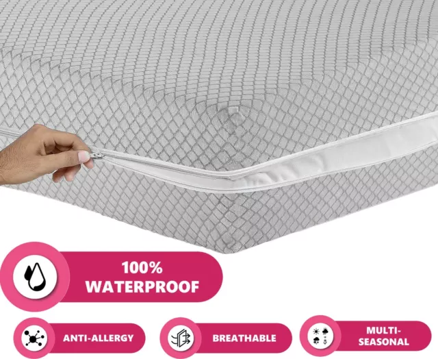 Grey Anti Bed bug WATERPROOF  Mattress Protector Total Encasement Zipper Cover