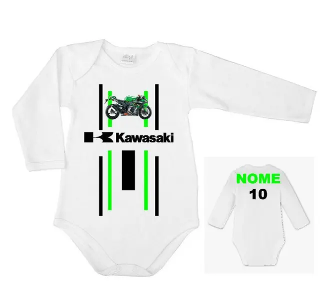 body lungo tuta bimbo neonato Kawasaki logo moto stampa nome numero bambino sbk