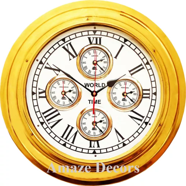 17 " Messing Weltzeit Uhr Maritim Schiff Wanduhr Nautisch Zuhause & Büro Dekor