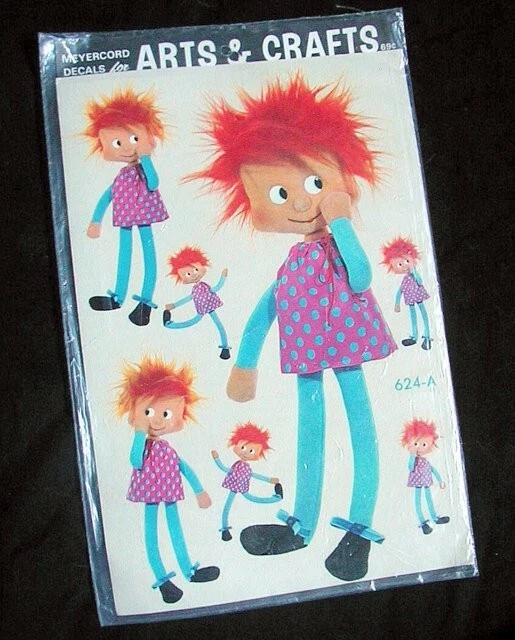 CALCOMANÍAS DE MUÑECA DE TRAPO Meyercord Vintage Selladas en Paquete. 624-A Pixie MOD década de 1960 moppet
