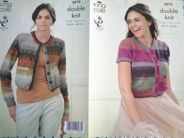 Cárdigan de punto King Cole 4078 para dama con gorra o manga larga DK 28-46