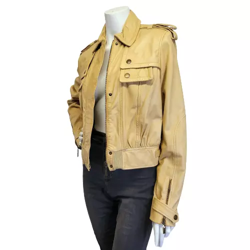 ROBERTO JUST CAVALLI $1695 Tan Leather Bomber Jacket Womens EU 46/Small ...