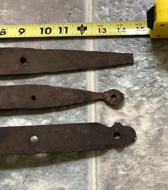 Three 3 Antique Wrought Iron Strap Hinges Farm Barn Door Gate Cast 2