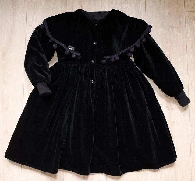 The Bizz - Cappotto Raro Vintage Velluto Nero Con Pompom Stile Vittoriano Età 5-6