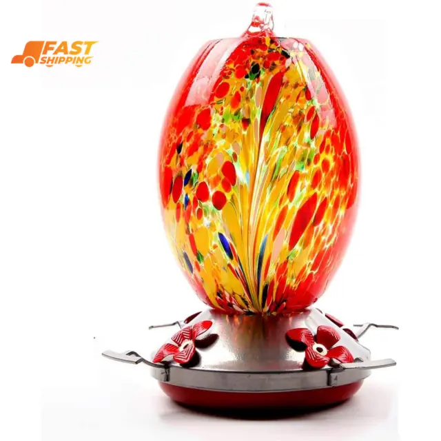 Garden Hummingbird Feeder with Perch - Hand Blown Glass