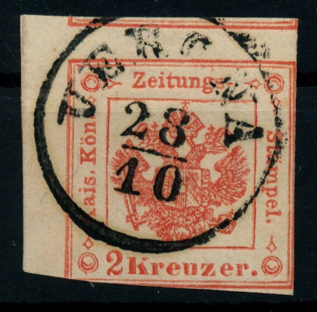 LOMBARDEI-VENETIEN 2kr, rot, Zeitungsstempelmarke, RANDSTÜCK! VERONA