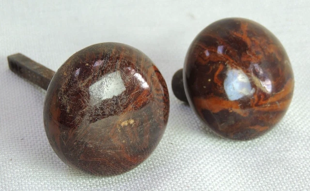 Antique Door Knobs Brown Marble Swirl Porcelain (?)