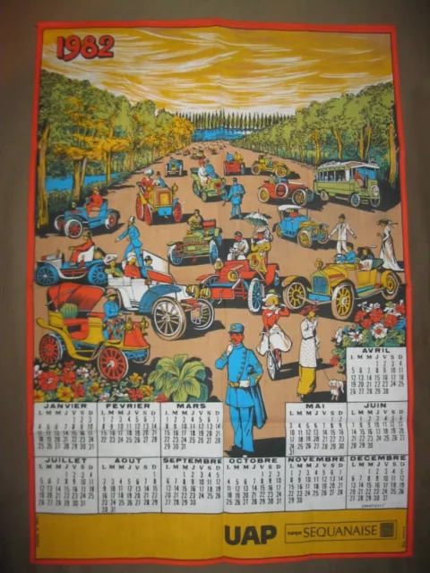 NEUF Vintage 1982 Ancien TORCHON CALENDRIER AUTOMOBILES TACOTS UAP ASSURANCES