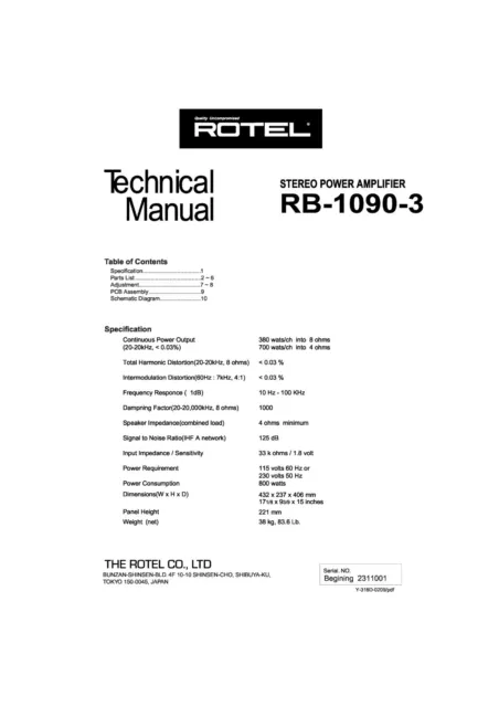 Service Manual-Anleitung für Rotel RB-1090