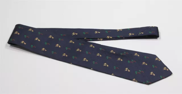 Salvatore Ferragamo Navy Blue Woven Silk Elephants-Palm Trees Silk Necktie Tie 2