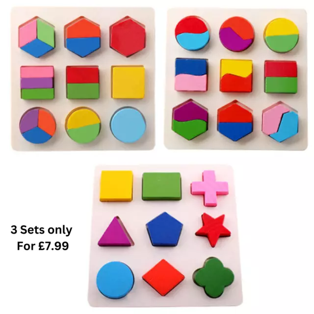 Wooden Shapes Kids Geometry Educational Toys Puzzle Montessori Early Learning