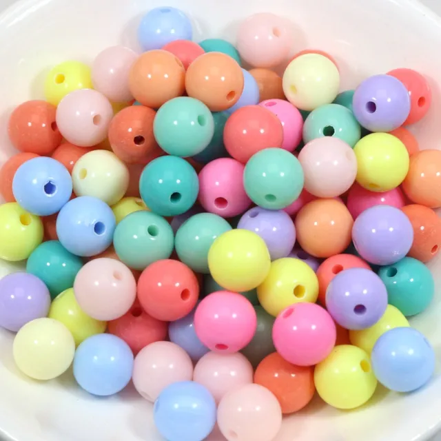 100 Mixed Pastel Color Acrylic Round Beads 10mm Smooth Ball Spacer