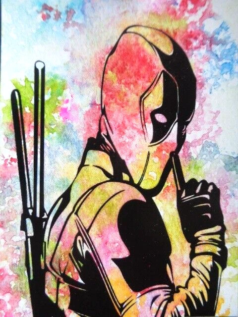 ACEO  ATC  Sketch Card  -  DEADPOOL   Abstract   ART