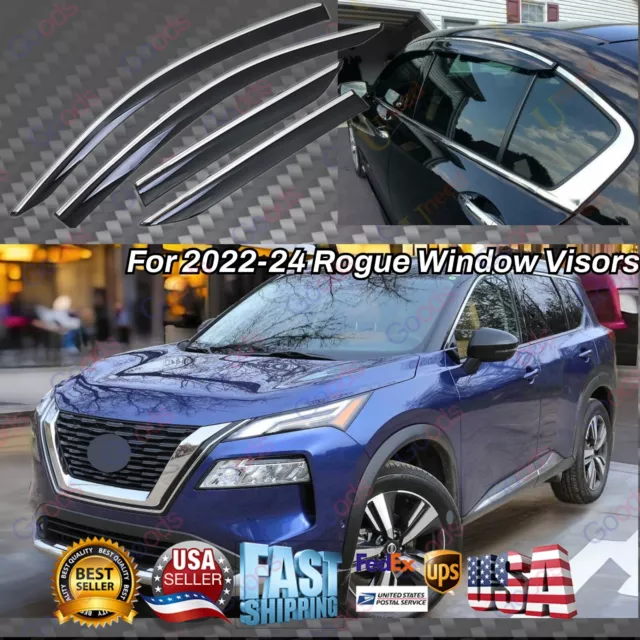 FOR 20212024 NISSAN Rogue ClipOn Chrome Trim Window Visor Sun Rain