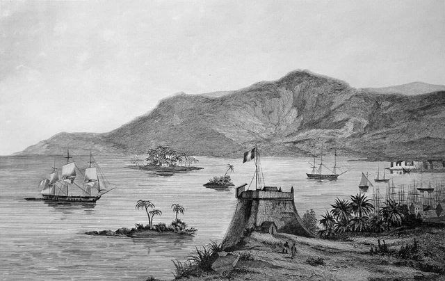 POINTE-à-PITRE (GUADELOUPE) - ENTRÉE du PORT au 19e s. - Gravure du 19e siècle